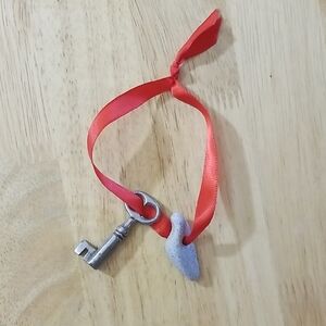 Red Ribbon with Hagstone and Vintage Key